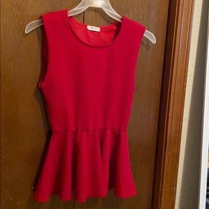 Red Ribbed Peplum Top
